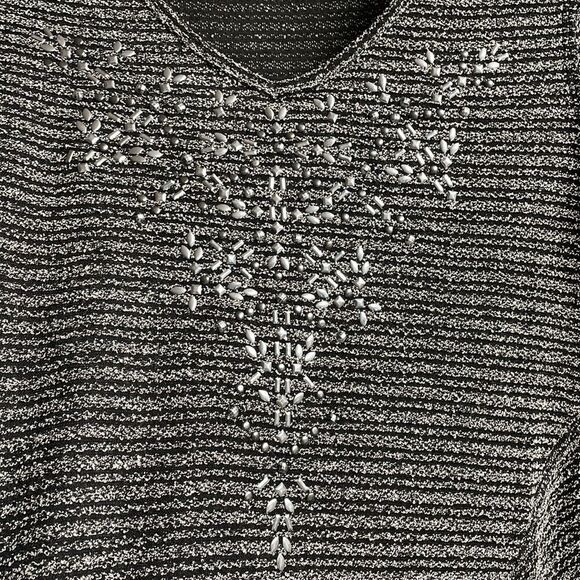 One World Ladies Scoop Neck Asymmetrical Tunic,Size Petite M,Black w Rhinestones - Picture 5 of 7